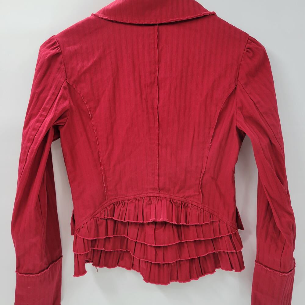 VTG 6 Degrees Y2K Cropped Jacket Juniors M Red Layered Ruffle Back Fitted Button
